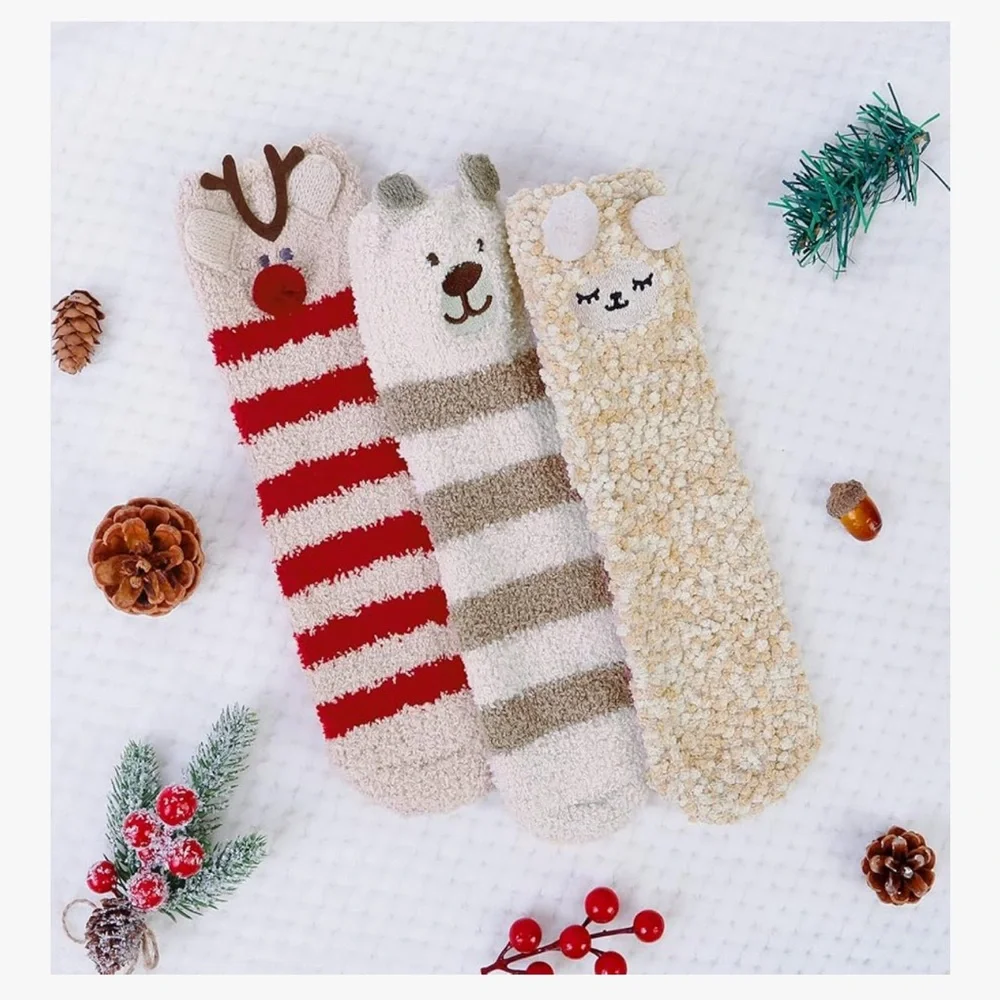 🆕 3 Pairs Womens Fuzzy Socks Cozy Winter Warm Fluffy Soft Cute Animal